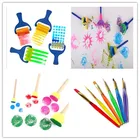 Разноцветные кисти, ручки для рисования, набор инструментов для рисования для детей, желтая губка, кисть для рисования с пластиковой ручкой, кисть для рисования 