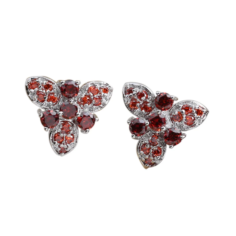 Gorgeous Red Garnet 3*3mm Semi-precious Silver Cool For Womens Stud Earrings ED0005 | Серьги