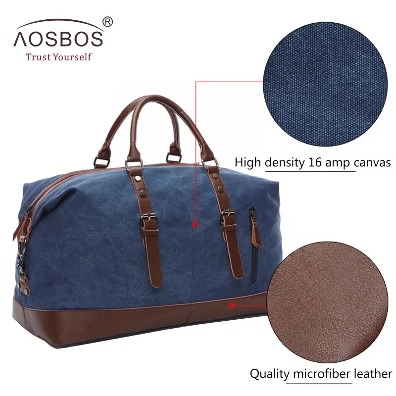 Прямая поставка мужские дорожные сумки AOSBOS из парусины и кожи большая сумка для