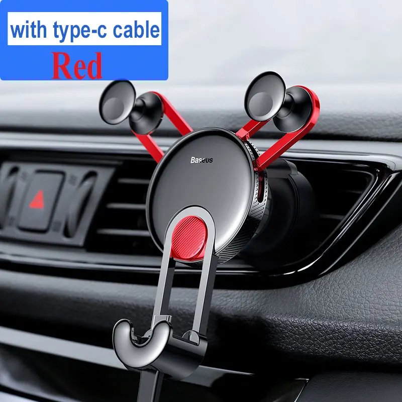 Red type-c cable Baseus Автомобильный держатель для телефона с usb-кабелем для iPhone X, 8, 7, 6, автомобильный держатель для телефона на выходе для huawei P20, Xiaomi Redmi Note 7 - Цвет: Red type-c cable