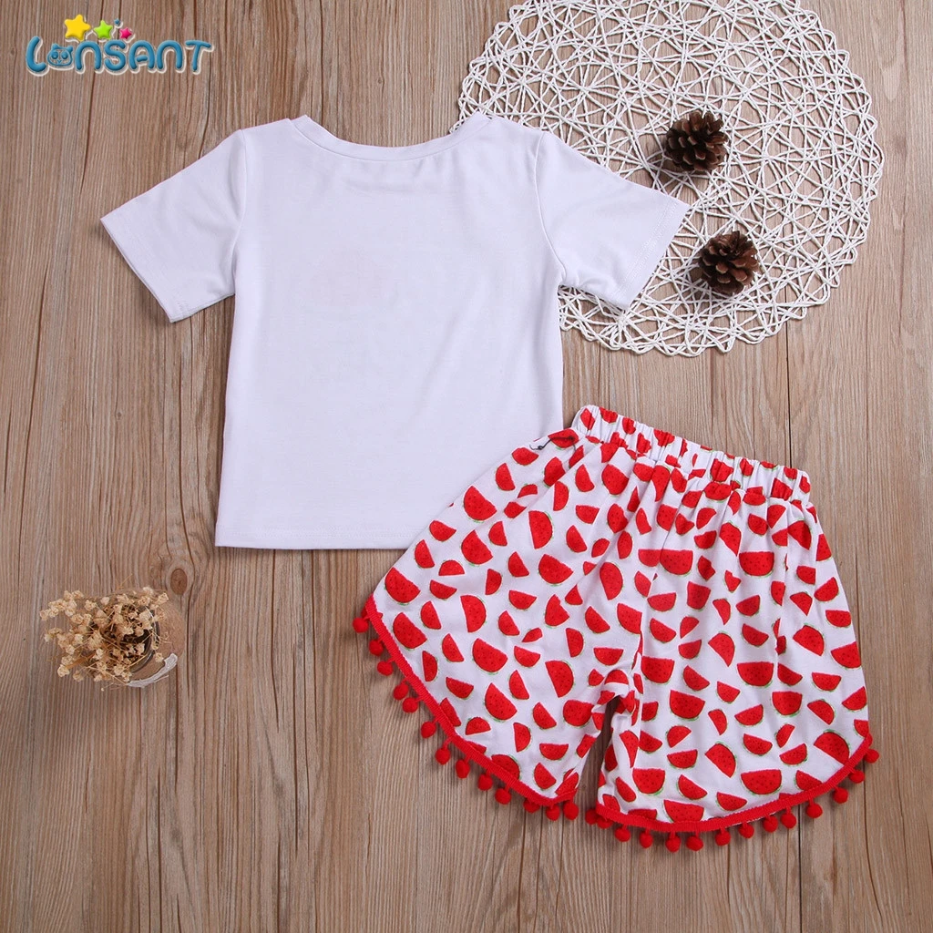 LONSANT 2Pcs/Lot Newborn Infant Baby Girls Clothing Sets Cotton Print Summer T Shirt+Shorts Girl Clothes New N30 | Мать и ребенок