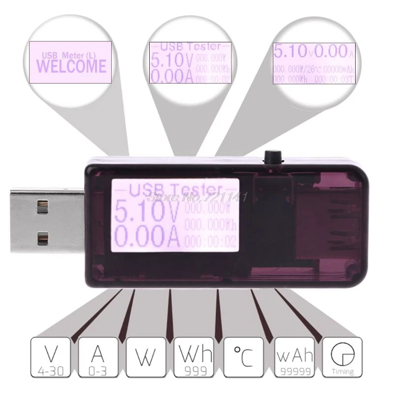 USB Детектор DC Цифровой тестер ЖК дисплей измеритель напряжения мощности