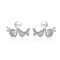 new charm butterfly love flower 925 sterling silver earring for women shiny zircon pearl earrings gift oorbellen
