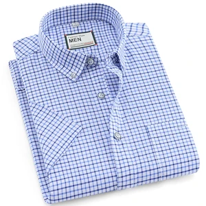 Мужская клетчатая Повседневная рубашка из 100% хлопка, модная мужская рубашка с коротким рукавом, оксфордские рубашки, Брендовые мужские летние рубашки