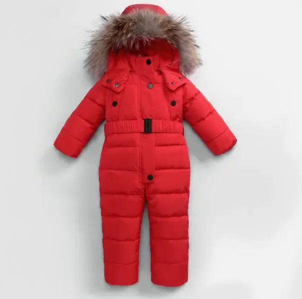 Red Baby Rompers New Baby Jumpsuits Boys Girls Winter Overalls Rompers Kids Snowsuit Duck Down Children Jumpsuit Hooeded Rompers - Color: Red