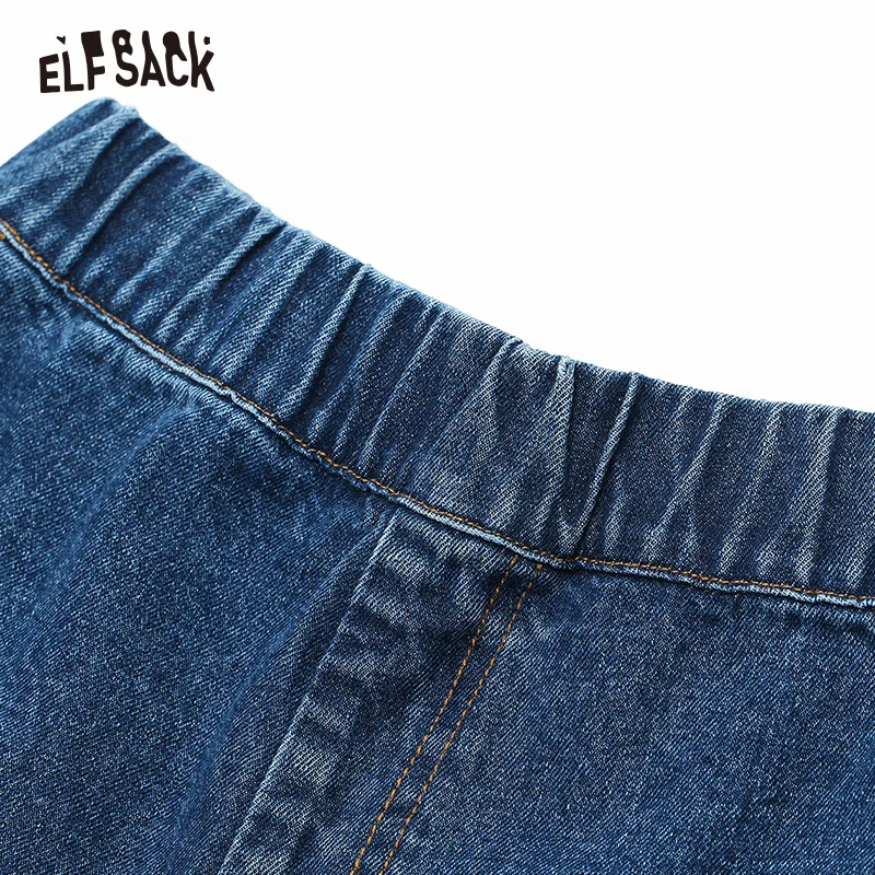 Женские джинсовые шорты ELF SACK голубые оверсайз с цветочным принтом широкие в