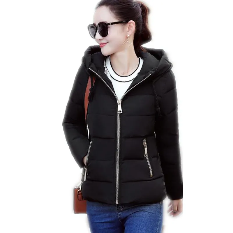 

2018New Candy Color Zipper Warm Autumn Winter Jacket Women Down Parkas Hooded Female Jacket Coat Slim Cotton Padded OutwearQ409