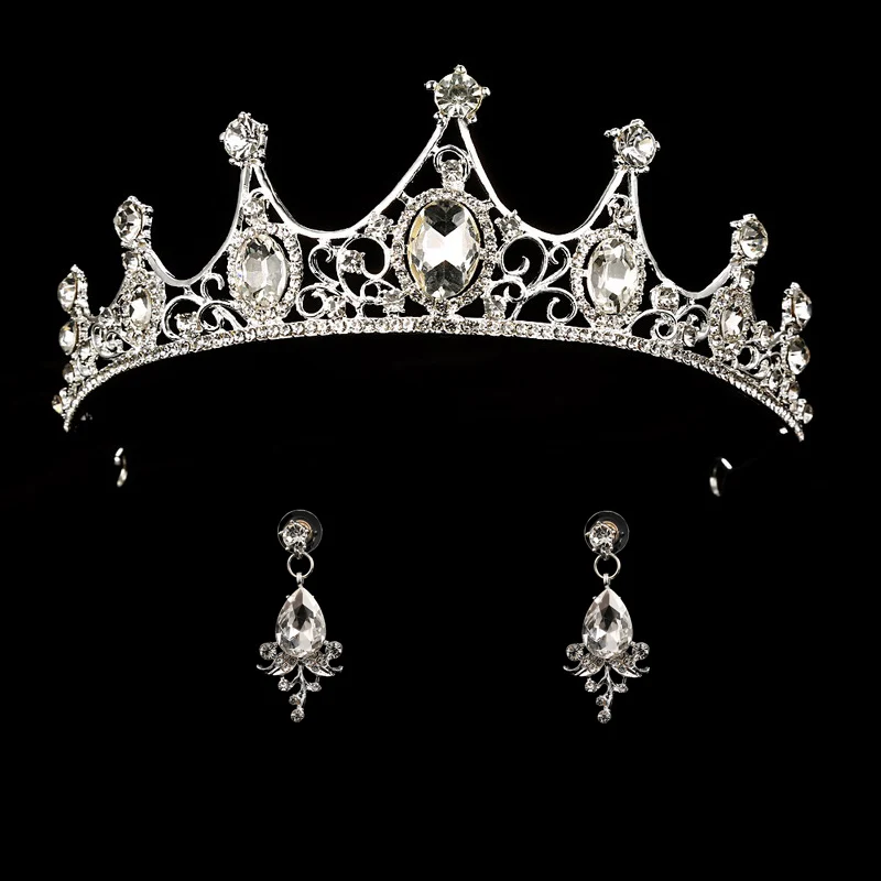 White Серебряная свадебная корона для женщин, королевские кристаллы, свадебные диадемы и короны, роскошные свадебные украшения для волос, модная повязка на голову, аксессуары - Окраска металла: White