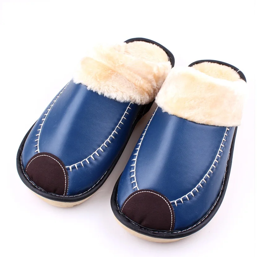 2016 мужчины и женщины в помещении тапочки зима теплая PU водонепроницаемый kapcie