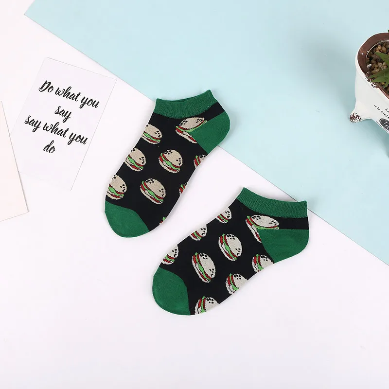 Burger socks Авокадо Зебра бургер омлет Фламинго животное модные носки счастье хлопок смешные мужские носки Новинка летние повседневные носки для женщин - Цвет: Burger socks