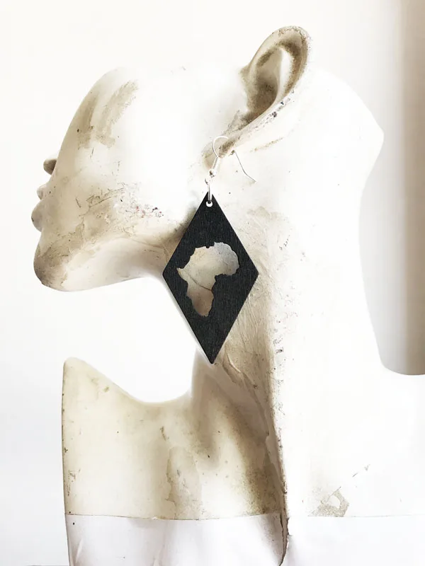 Деревянные серьги в виде Африканской карты 4 цвета 60 мм|wooden earrings|african wooden earringswooden