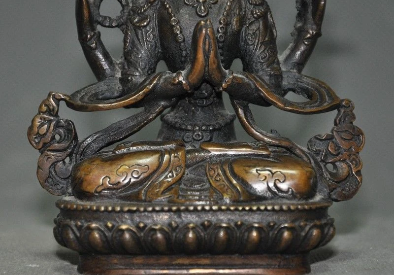 Тибетский буддизм бронза 4 руки тара Кван-Инь Гуаньинь статуя Будды Бодхисаттва |