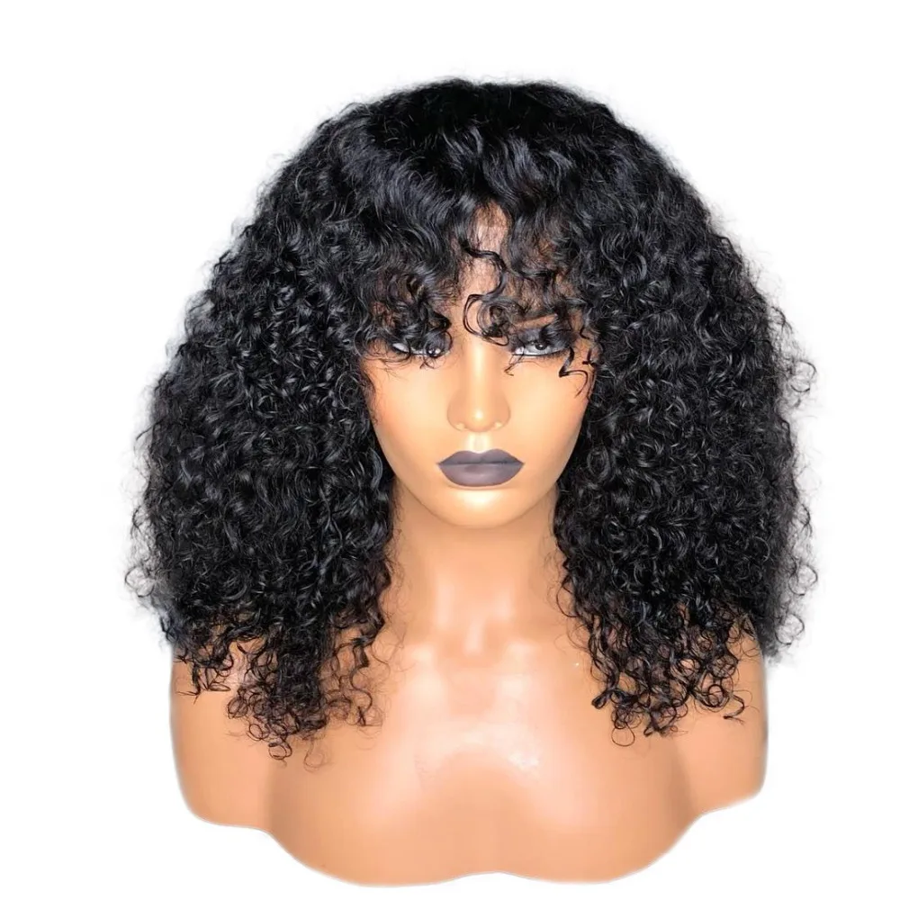 

Wig With Bangs Human Hair Lace Front Wigs Remy Curly Human Hair Bob Wigs For Women Preplucked Lace Short Bob Wigs Aimoonsa