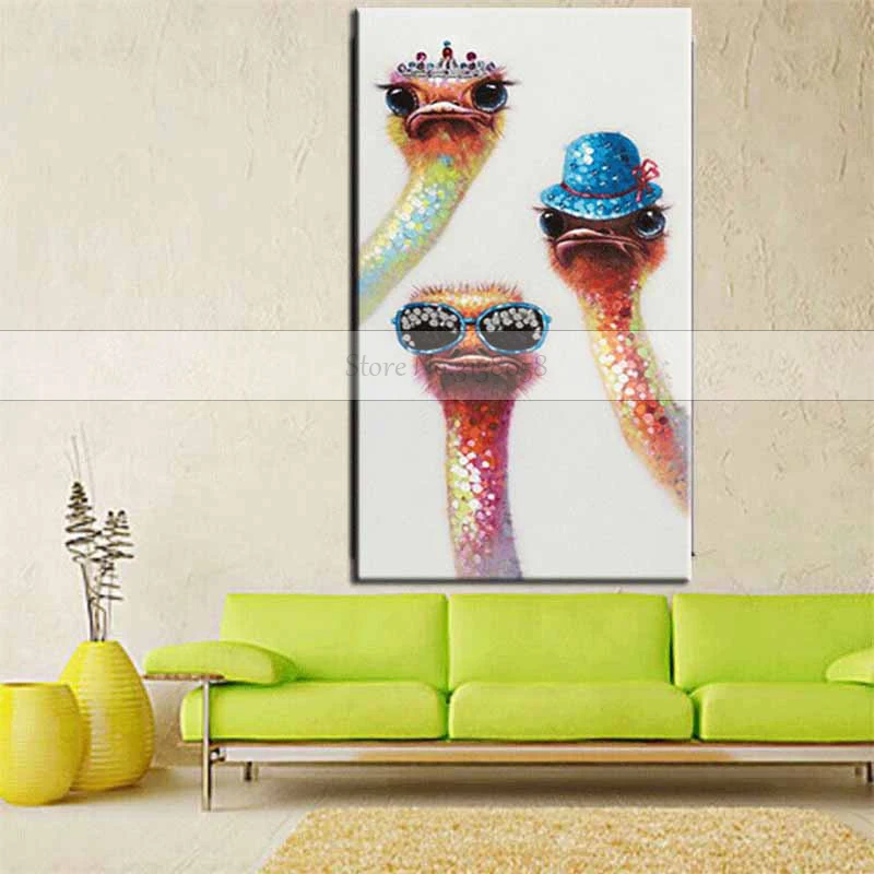New Handmade modern pop art animal Oil Painting cool Funny bird Ostrich wall picture for Kid's Room Decorative | Дом и сад
