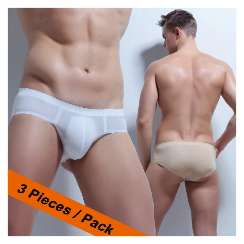 

Men Ice Silk Briefs Low Waist Pouch Summer Transparent Underwear Slip Homme Nylon Through Briefs Men Sexy Fashion Underwear