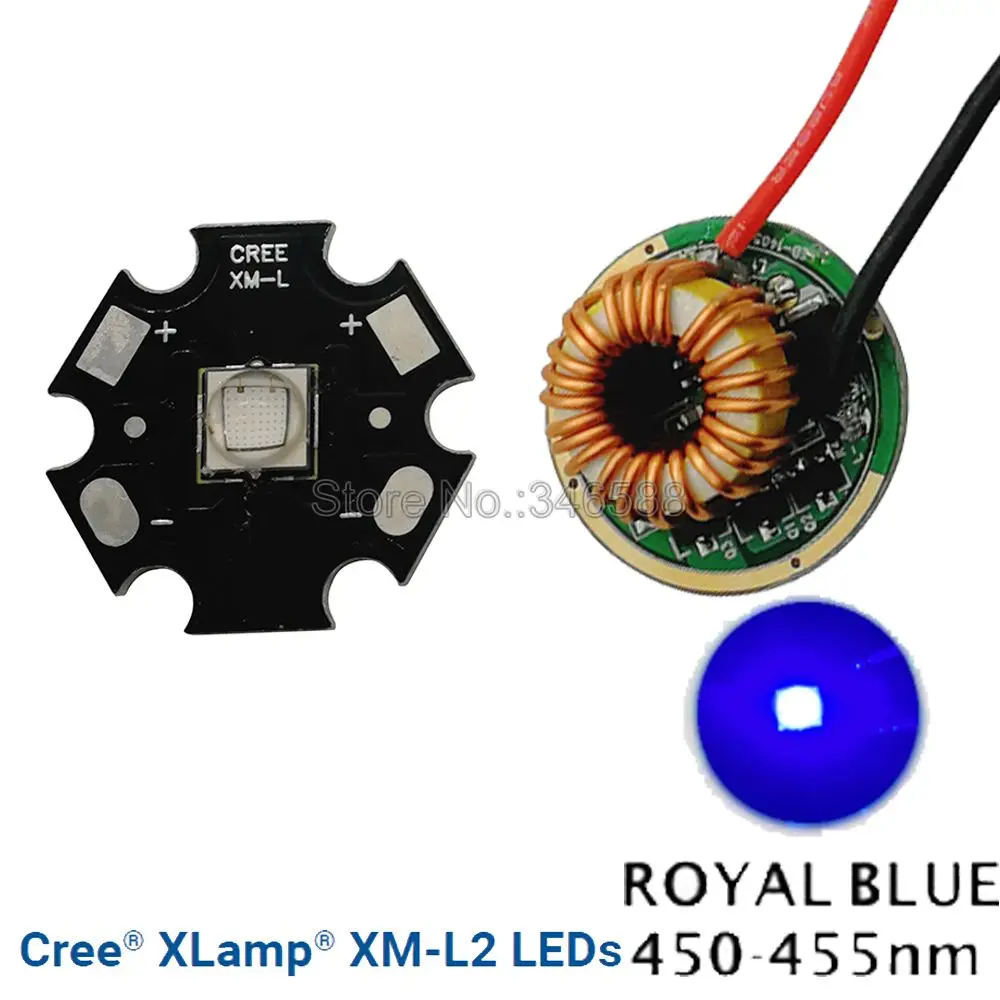 10 Вт Cree XM-L2 T6 XML2 T6 светодиодный свет 20 мм черный PCB белый теплый белый нейтральный белый+ 22 мм 5 режимов драйвер для DIY фонарик - Испускаемый цвет: Royal Blue 20mm
