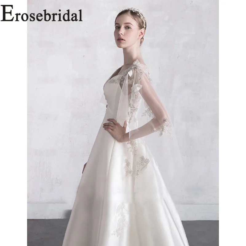 Женское атласное платье на шнуровке Erosebridal простое свадебное с v-образным вырезом