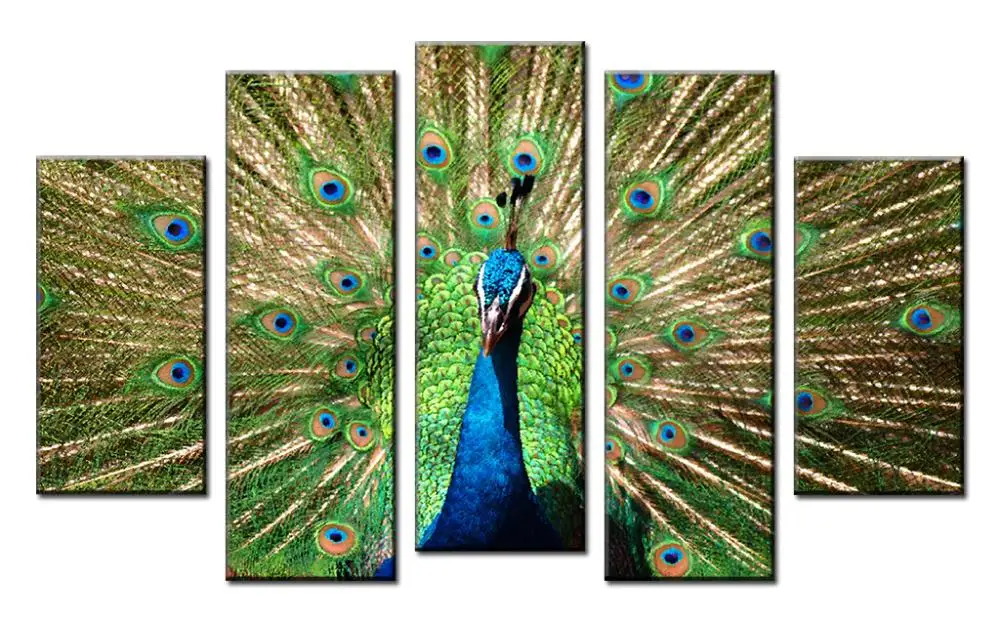 

CLSTROSE High Quality 5 Pcs Canvas Wall Art Peacock Painting Decorate Home Living Room Animal Picture Cuadros Decoracion