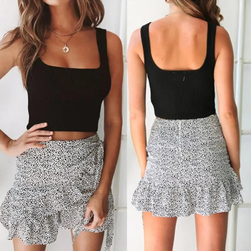 Женский летний укороченный топ без рукавов с широкими бретельками однотонный