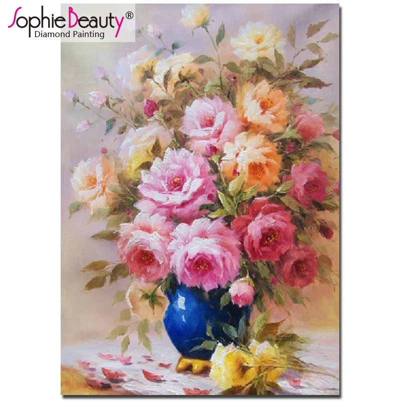 

Картина из страз «сделай сам» Sophie Beauty, Набор для вышивки крестиком, ваза с пионами, мозаика ручной работы, Набор для вышивки комнаты decro 18857