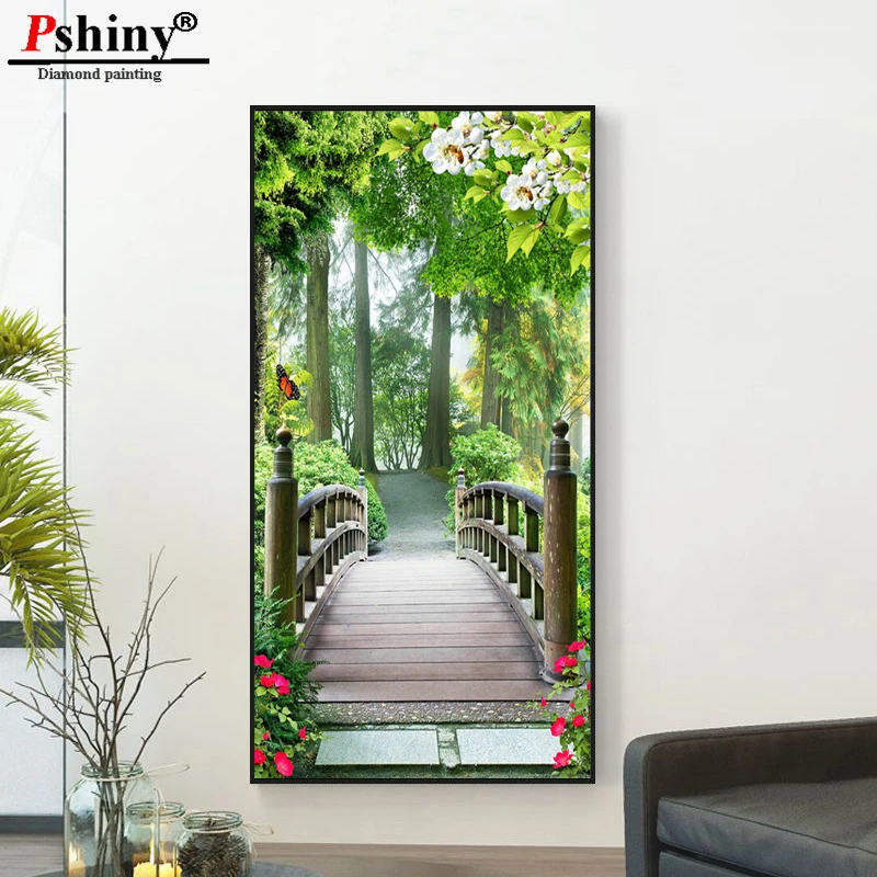 Pshiny DIY 3d Бриллиантовая Вышивка Дерево мост полный квадратный вышивка крестиком рукоделие алмазная живопись цветок картина домашний декор F385