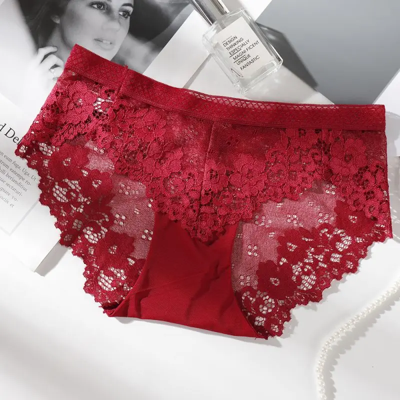 Sexy Lace Panties Low-rise Women Briefs Seamless Underwear Embroidery Ladies Transparent Mesh Thin Girls Erotic Panty | Женская одежда