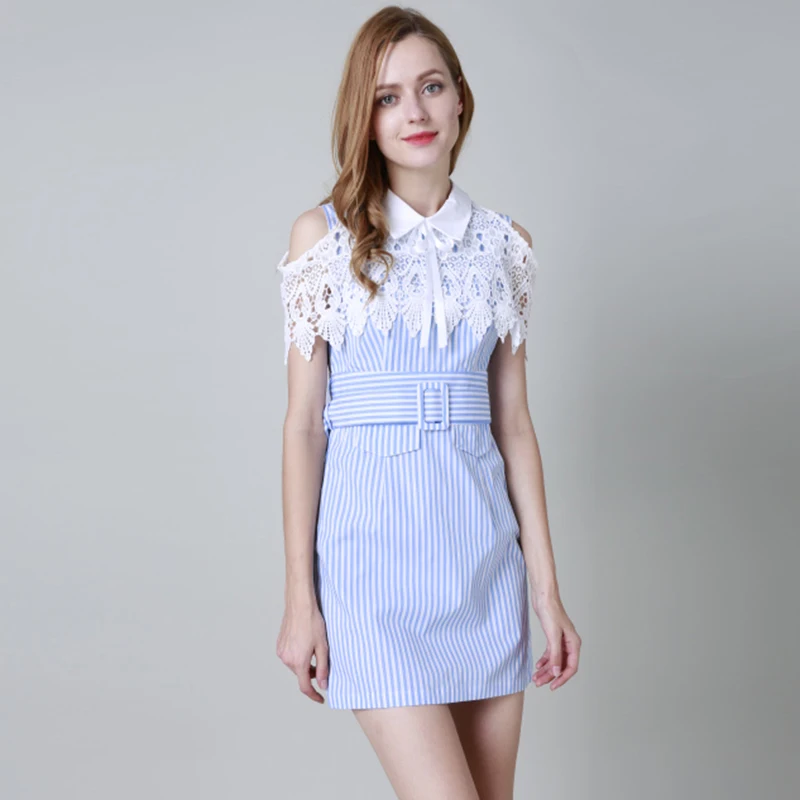 Летние полосатые Платья для женщин Мода 2017 летние шорты рукавом краткое отложной
