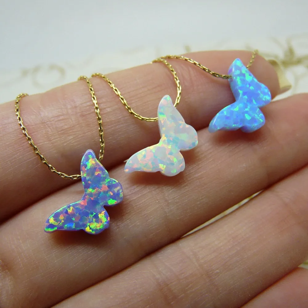 20 шт./лот ожерелье из стерлингового серебра 925 пробы с опалом в виде бабочки