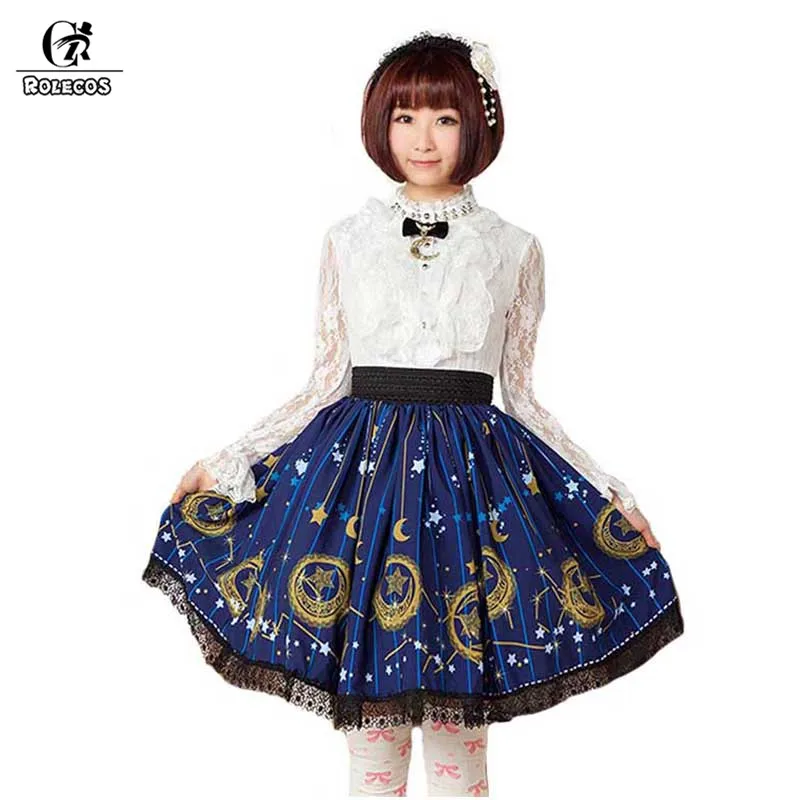 ROLECOS/синяя короткая юбка с принтом луны и звезд для женщин Милая принцессы в стиле