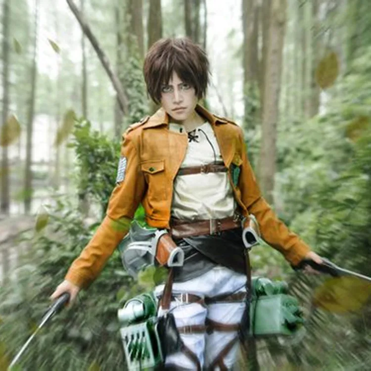 Атака на Титанов Аниме Костюм Eren Jaeger куртка пальто Scout Regiment Косплей Коричневое