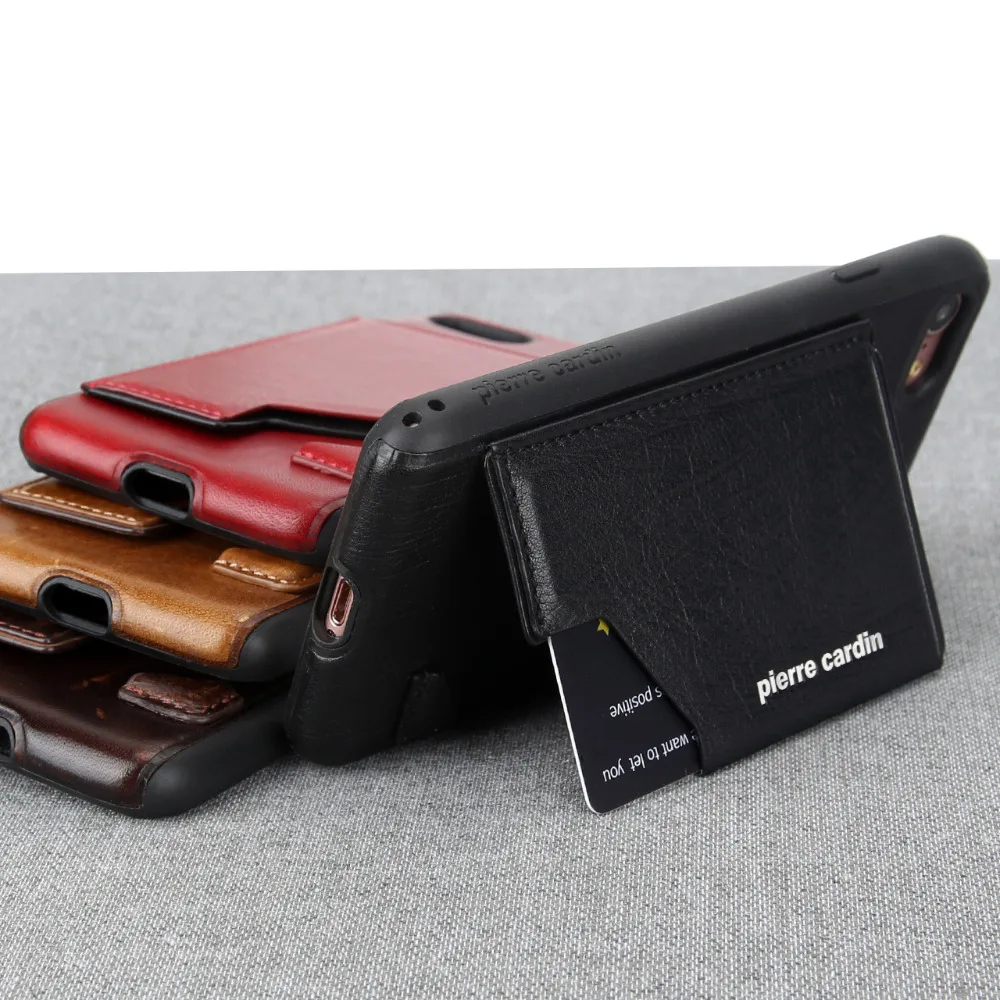 For Apple iPhone 7 Plus Phone Case Pierre Cardin Genuine Leather Slim Card Holder Stand Flip Hard Cover |