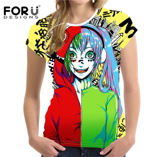 FORUDESIGNS/Русская Матрешка, 3D принт, женская футболка, круглый вырез, короткий рукав, модная летняя футболка, аниме, Feminina - Цвет: Y0596BV