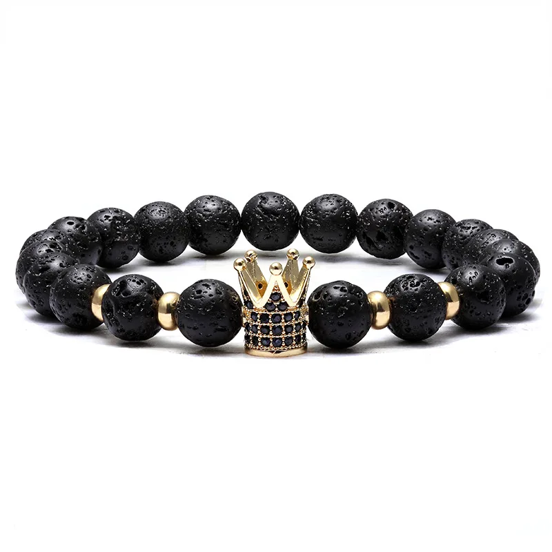 

LIVVY High quality gold black crown hematite bead bracelet ladies men's natural stone CZ crown beaded bracelet gifts