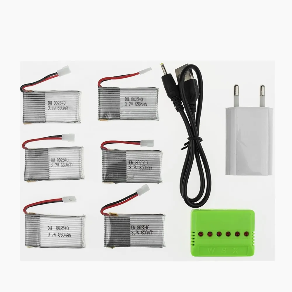 6 шт./лот 3 7 в 650 мАч аккумулятор с зарядным устройством X6 и USB адаптером питания для