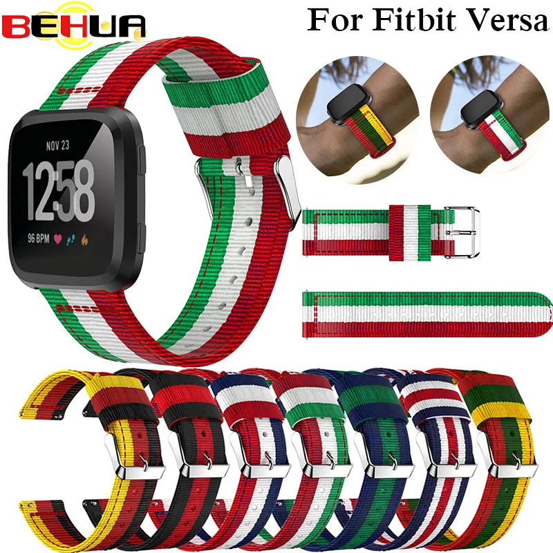 Ремешок нейлоновый спортивный для наручных часов Fitbit versa регулируемый сменный