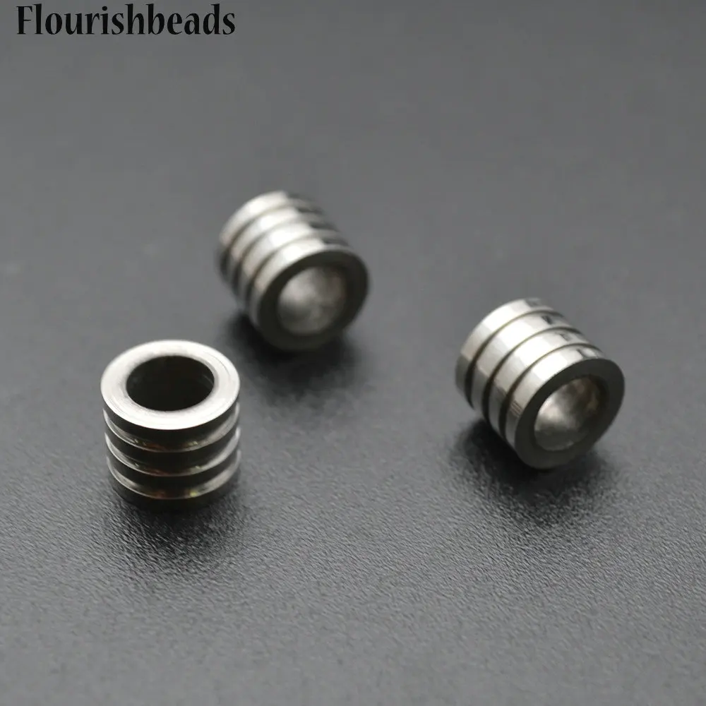 

8x10mm Stainless Steel Wheel Veins Cylinder Tube Metal Loose Beads 6.3mm Hole Fit Bracelet Making Jewelry Findings 10pc Per Lot