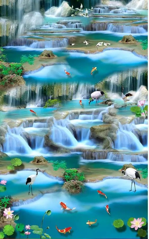 3D обои водопад объемная живопись пол стереоскопический эффект ПВХ