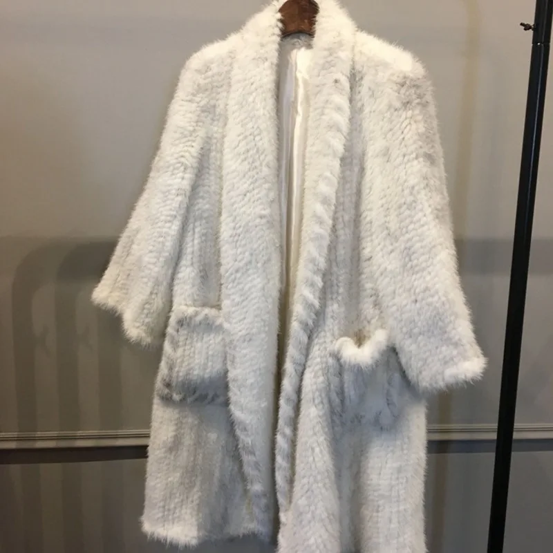 Импортное вязанное Норковое Пальто с отворотами большая свободная версия
