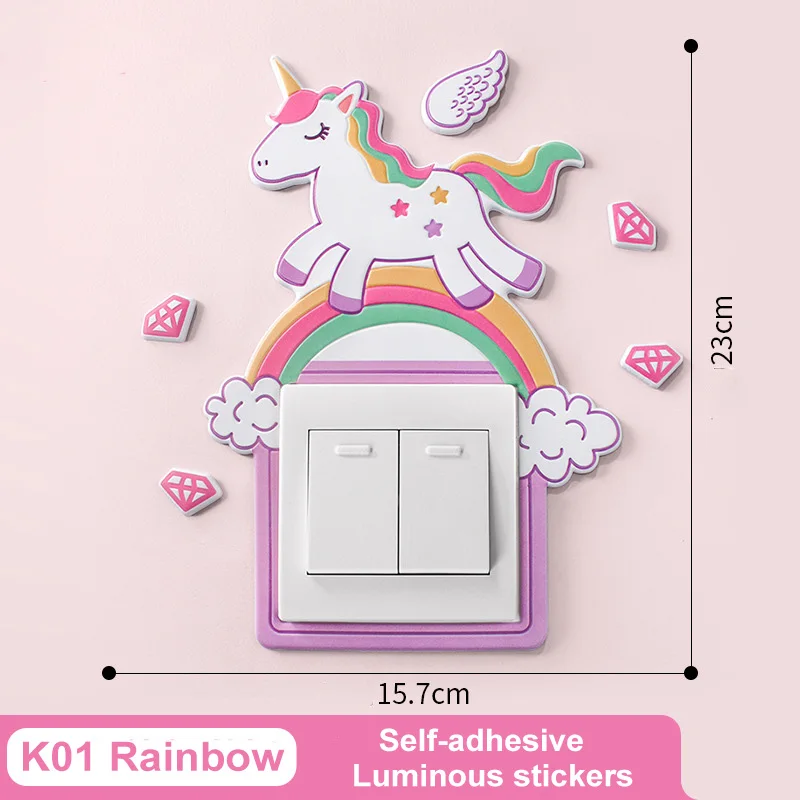 

Glow Wall Sticker Cute Cartoon Animal Kids Rooms Decor Removable PU Home Decal Luminous Switch Sticker 1Pc