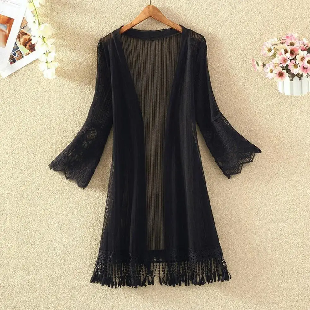 Женская кружевная блузка шифоновый солнцезащитный кардиган с полурукавами и