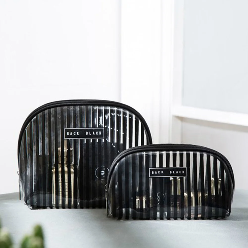 Прозрачная косметичка в полоску женская дорожный органайзер набор туалетных