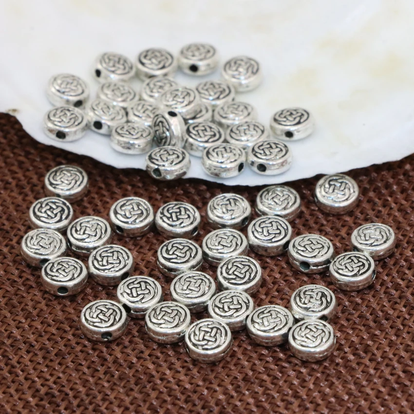 Новая мода 100 шт. тибетское посеребренное круглое колесо резные 7 мм разделители