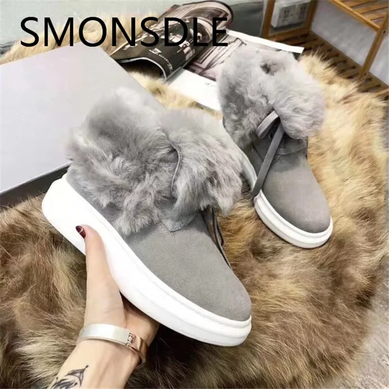 SMONSDLE/Новые модные черные зимние женские ботильоны из натуральной кожи с круглым