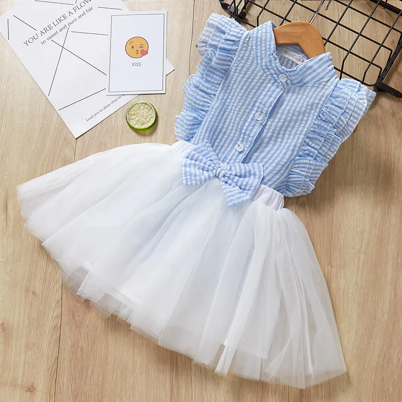 Детское летнее платье 2019 повседневный комплект одежды с круглым вырезом для