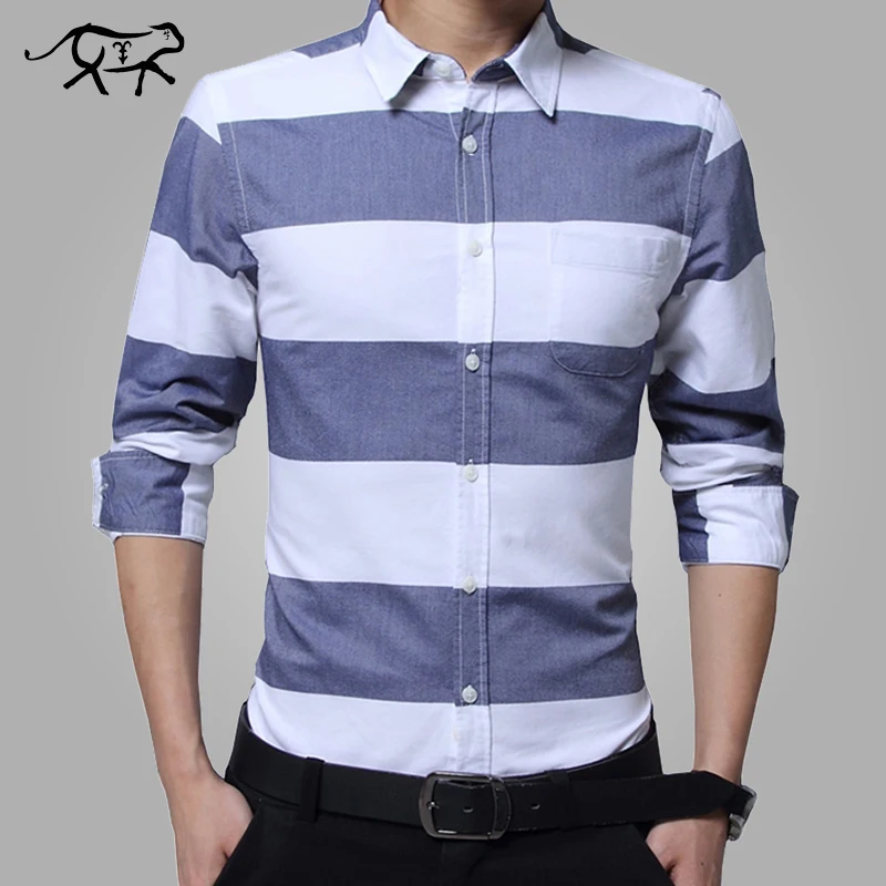

New Autumn Design Striped Shirts Men Fashion Casual Mens Spring Shirts Cotton Slim Fit Oxford Long Sleeve Shirts Male Size M-4XL