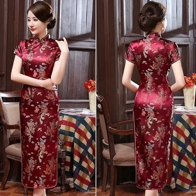 Wine Dragon Церемониальные платья Cheongsam длинная консультация клиентская служба двери отеля Добро пожаловать работа Восточный одежда церемониальный халат Longue Femme - Цвет: Wine Dragon