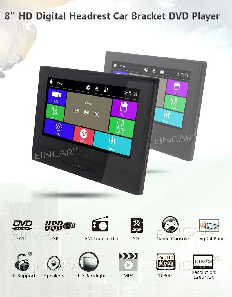 Автомобильный подголовник монитор dvd плеер USB/SD/FM/игровой TFT ЖК экран Встроенный