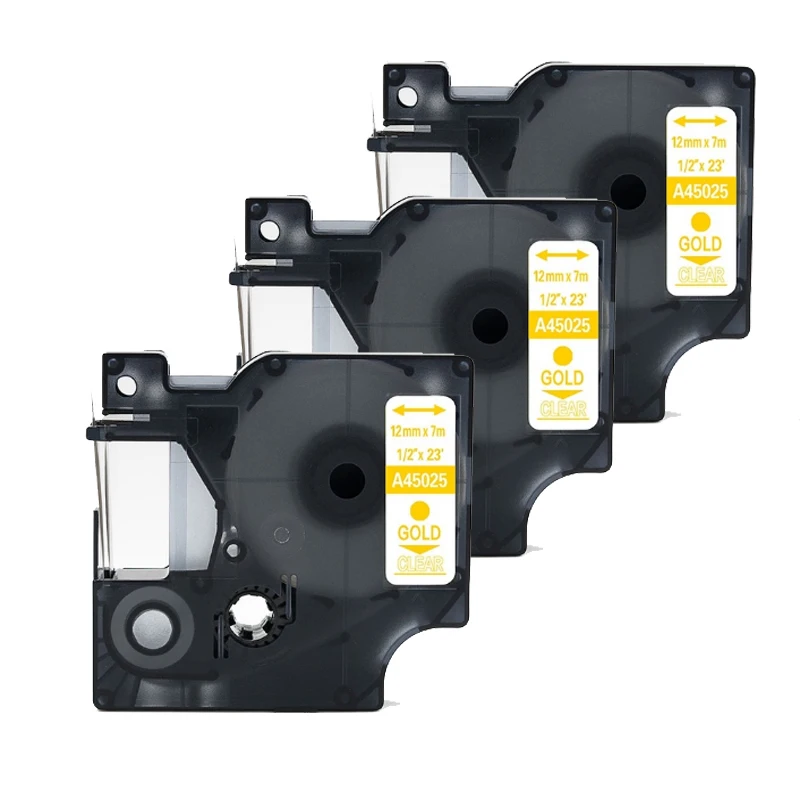 Fimax 3 упаковки совместимый с Dymo D1 лейбл лента 12 мм 45025 золото на прозрачные ленты