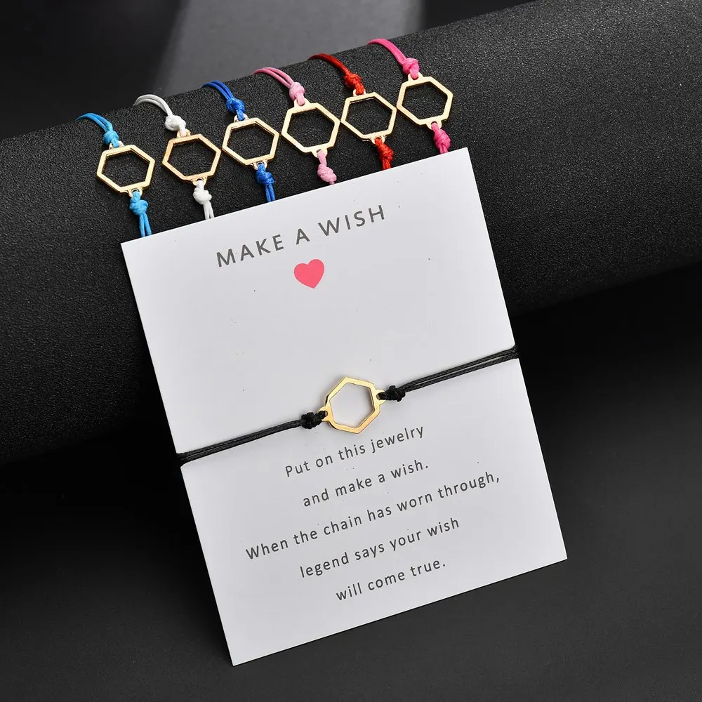Многоугольный браслет Make a wish Card для Годовщины свадьбы красная веревка