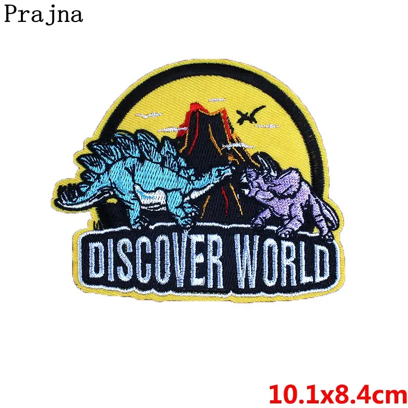 Недорогие вышитые патчи Prajna аппликации с помощью утюга мир Юрского периода
